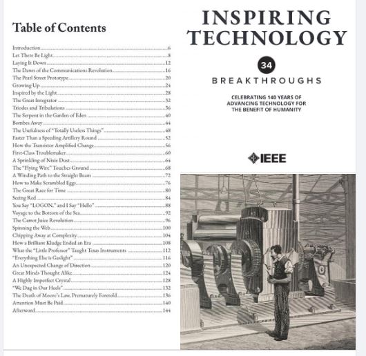 IEEE celebrates its 140th anniversary this year by offering the e-book 'Inspiring Technology: 34 Breakthroughs'