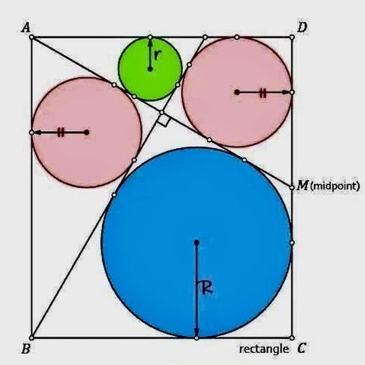 Math puzzle: in this diagram with one rectangle and four circles, prove that R = 3r